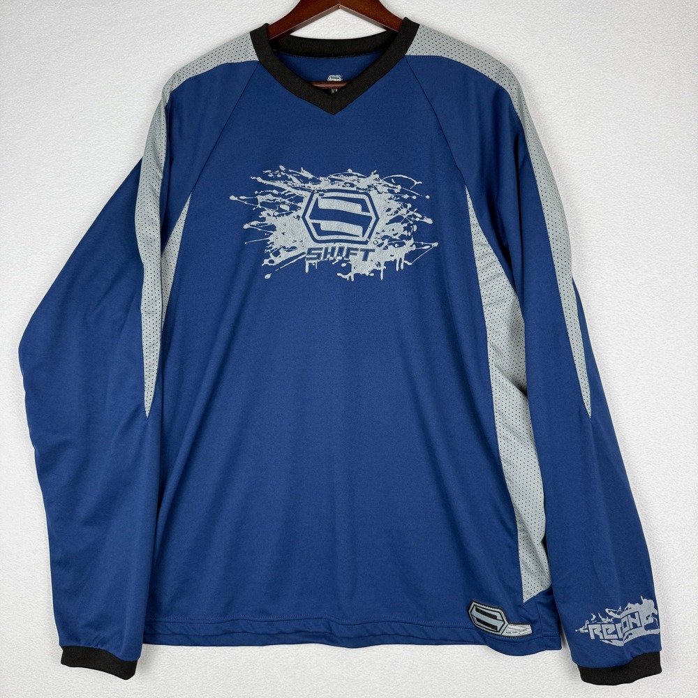 Vtg Y2K Shift Racing Jersey Mens XL Blue Recon Motocross Long Sleeve V-Neck